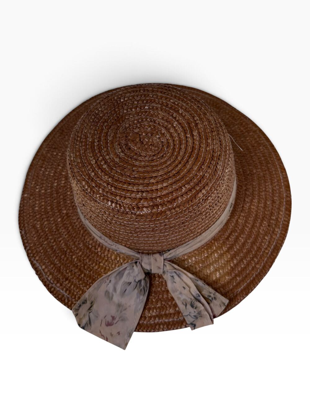 Wide Brim Woven Straw Sun Hat Floral Ribbon Bow Cottagecore Summer